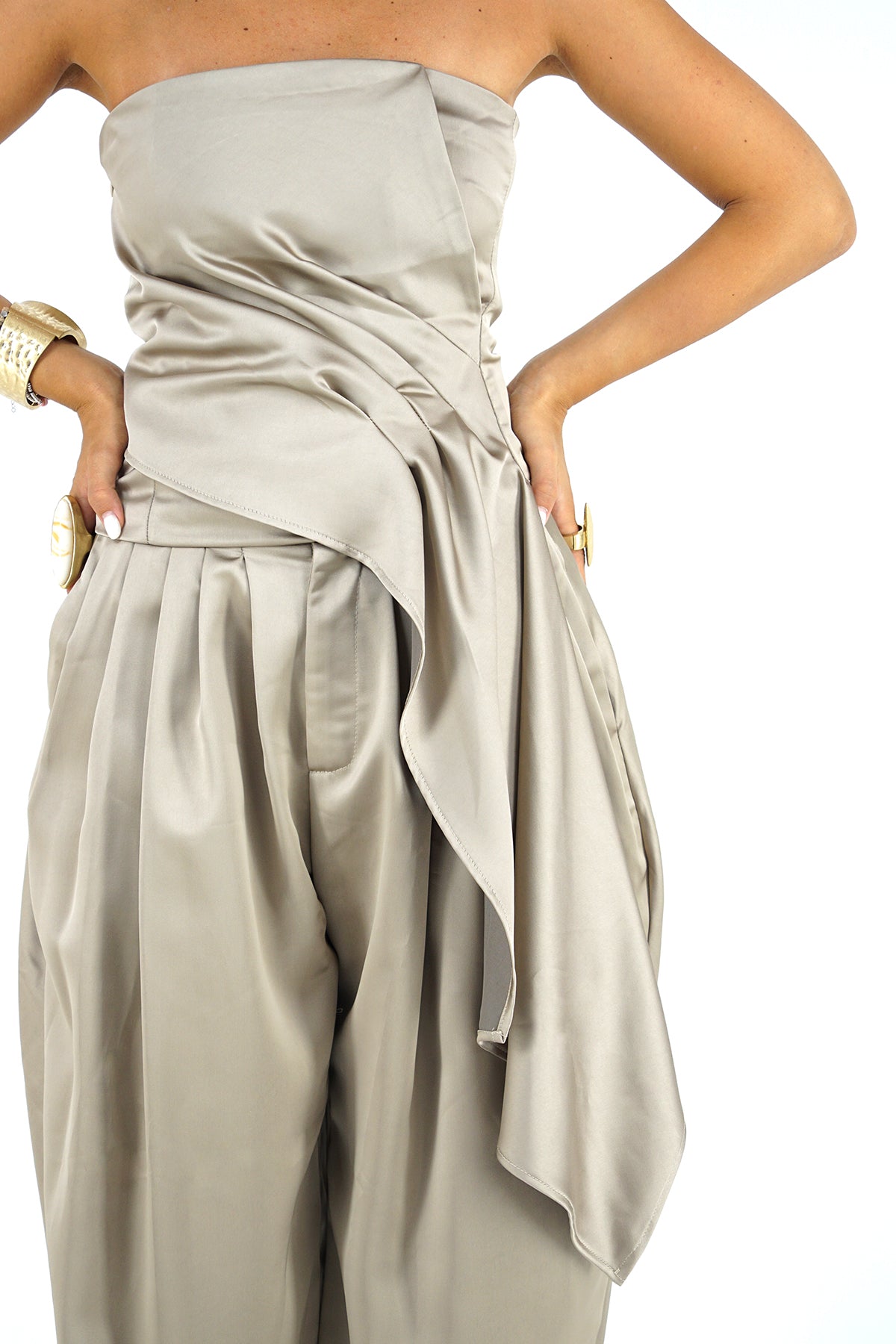 Coordinato Pantaloni Satin e Top bustino a fascia Lumina