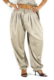 Pantaloni satin buggy con pinces e polsino beige
