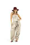 Pantaloni satin buggy con pinces e polsino beige