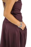 Pantaloni satin  buggy con pinces e polsino prugna