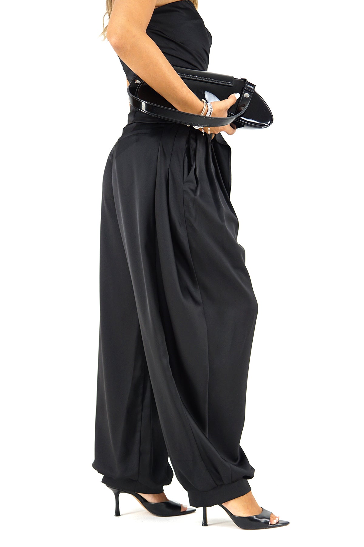 Pantaloni satin buggy con pinces e polsino