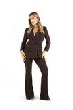 Completo Due Pezzi Elegante con Blazer Doppiopetto e Pantaloni a Zampa Marrone