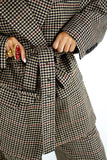 Giacca Blazer Donna Pied de Poule Oversize con Cintura Sartoriale
