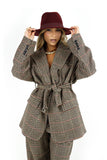 Giacca Blazer Donna Pied de Poule Oversize con Cintura Sartoriale