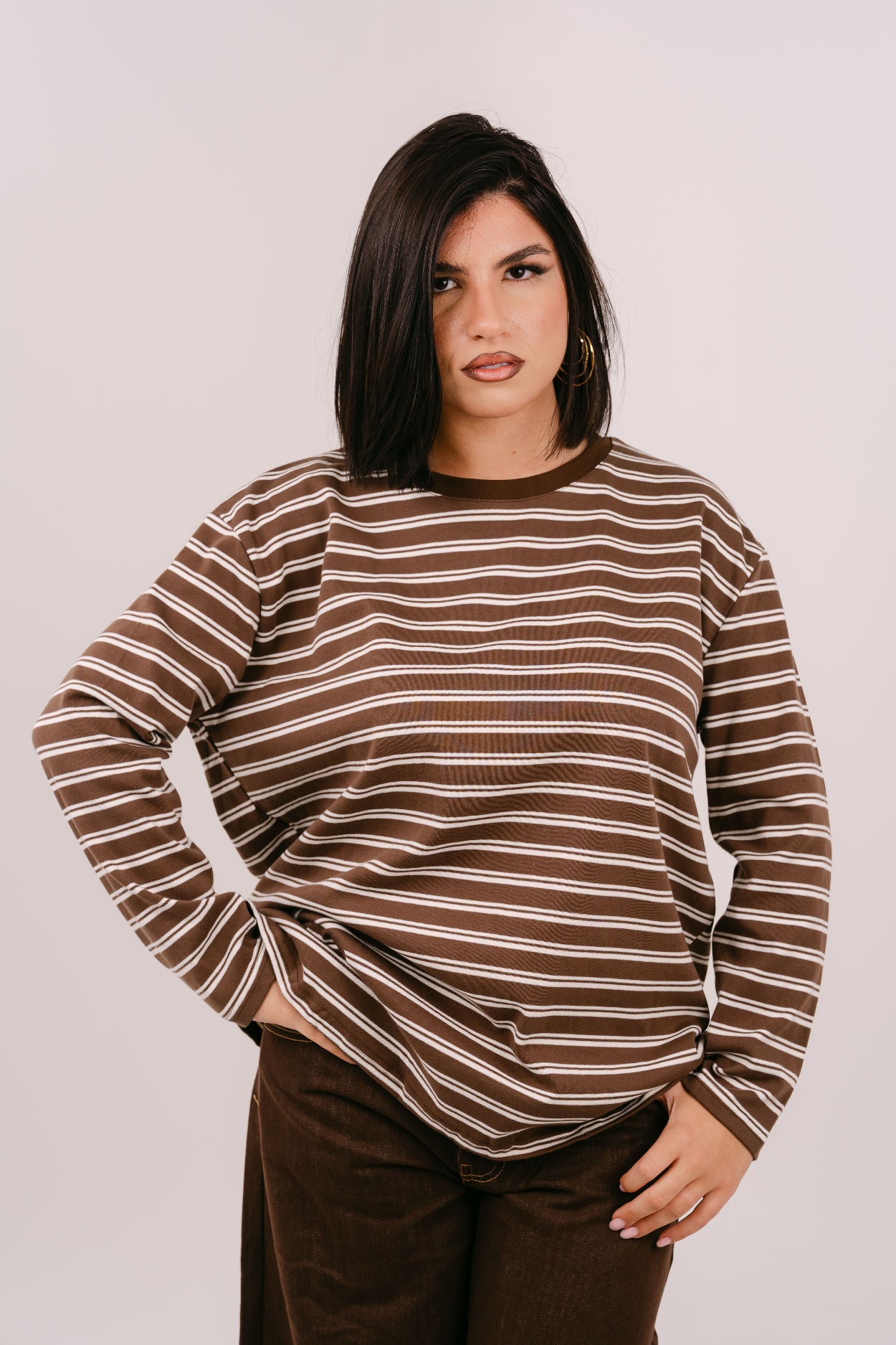 MAGLIA ROMA CON RIGHE MARRONE E BIANCA TAGLIA UNICA