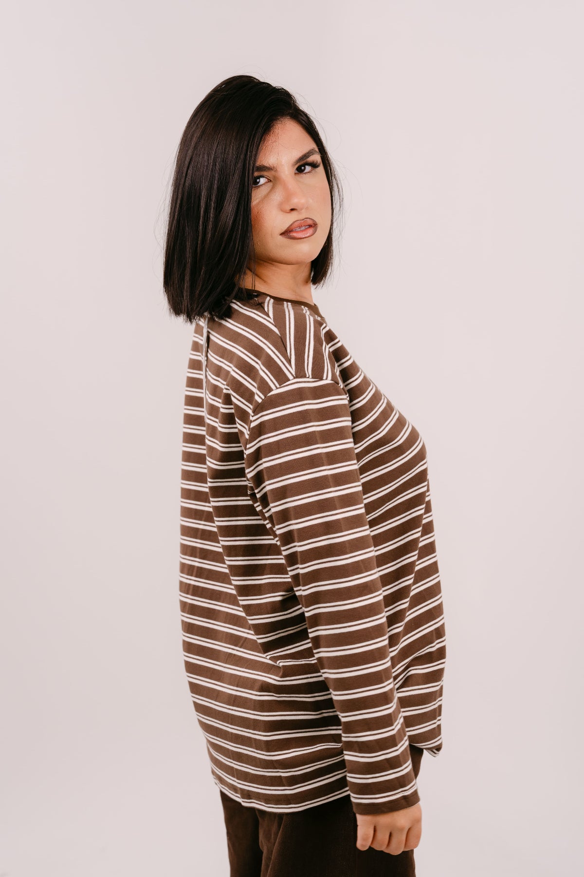 MAGLIA ROMA CON RIGHE MARRONE E BIANCA TAGLIA UNICA