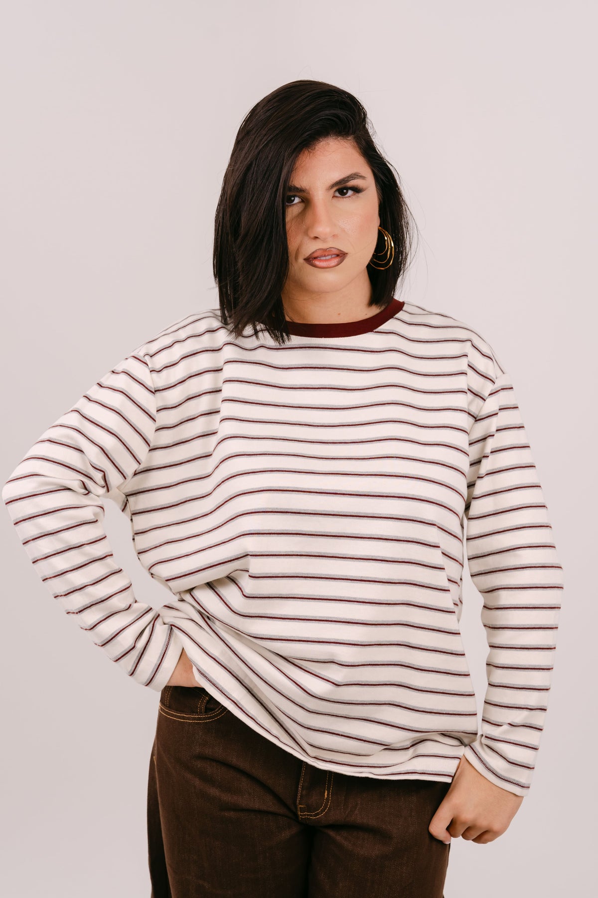 MAGLIA ROMA CON RIGHE PANNA E BORDEAUX TAGLIA UNICA