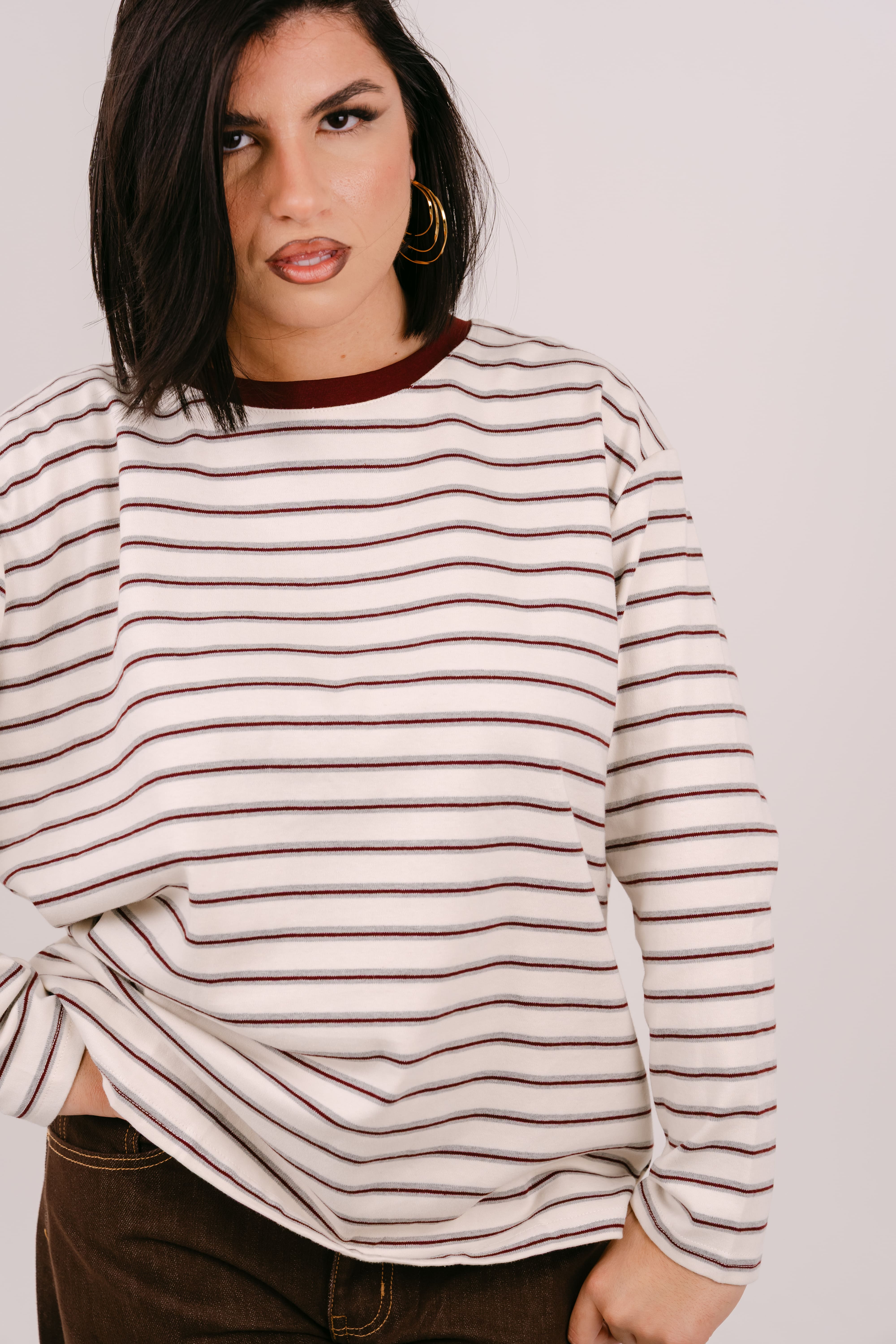 MAGLIA ROMA CON RIGHE PANNA E BORDEAUX TAGLIA UNICA