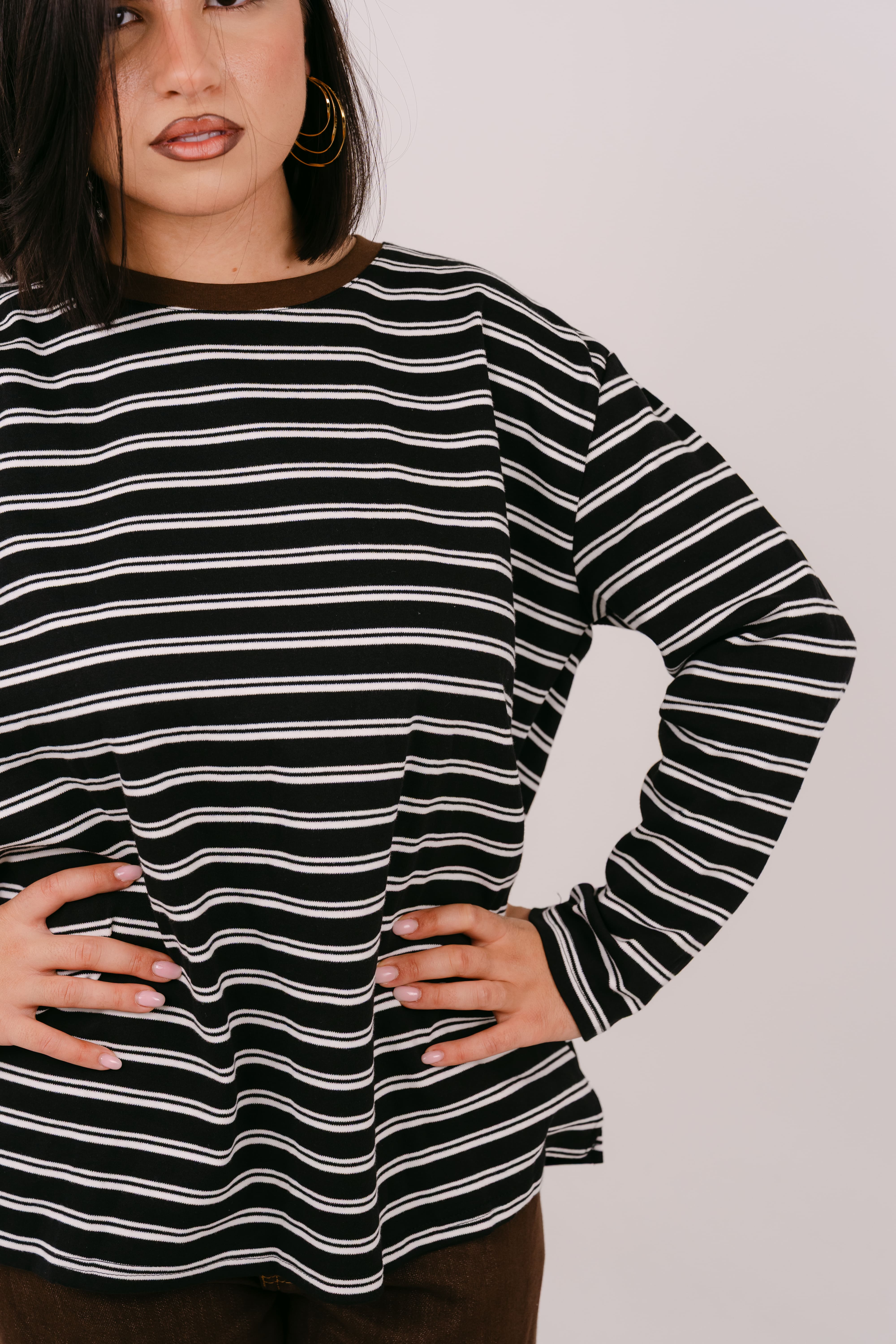 MAGLIA ROMA CON RIGHE NERE E MARRONI TAGLIA UNICA