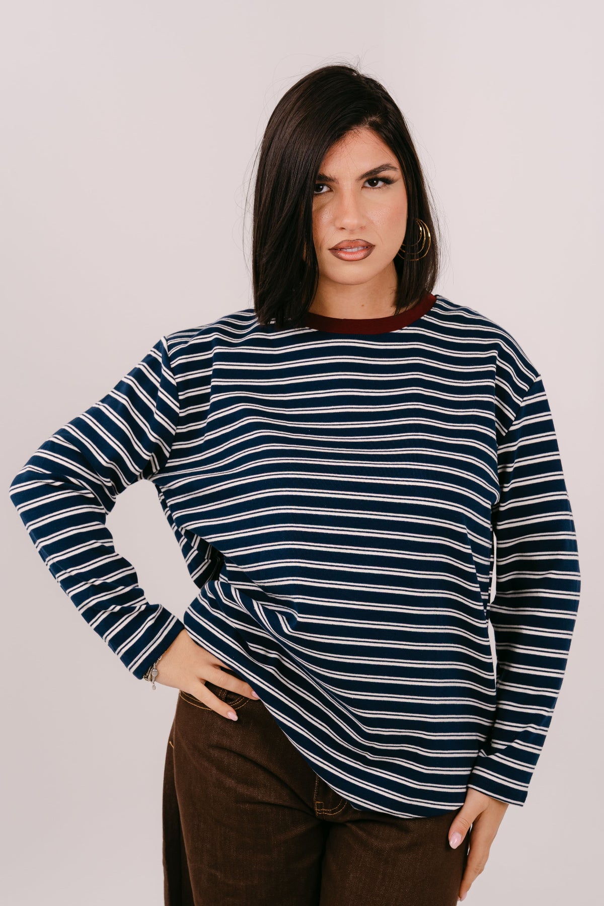 MAGLIA ROMA CON RIGHE BLU E BORDEAUX TAGLIA UNICA