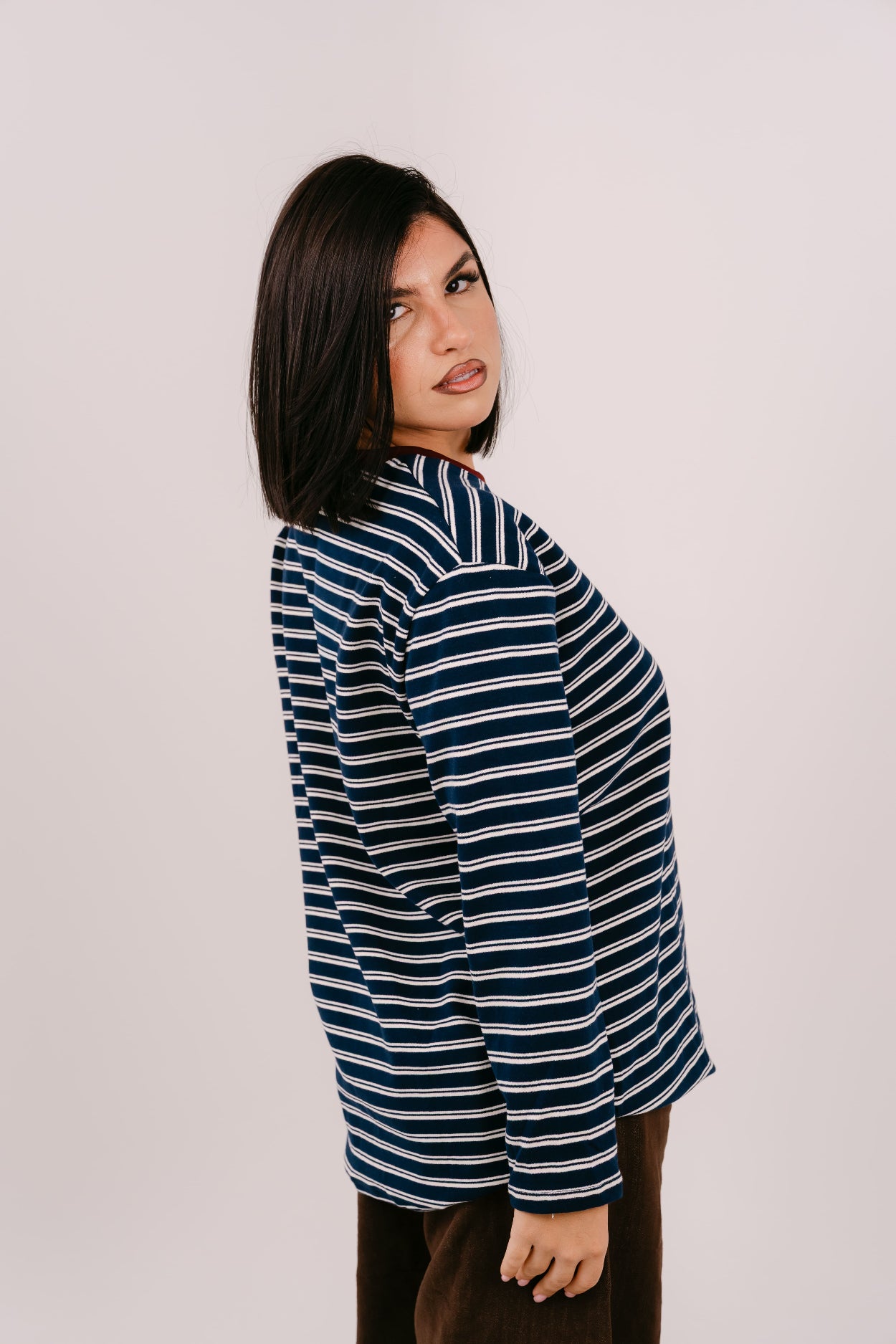 MAGLIA ROMA CON RIGHE BLU E BORDEAUX TAGLIA UNICA