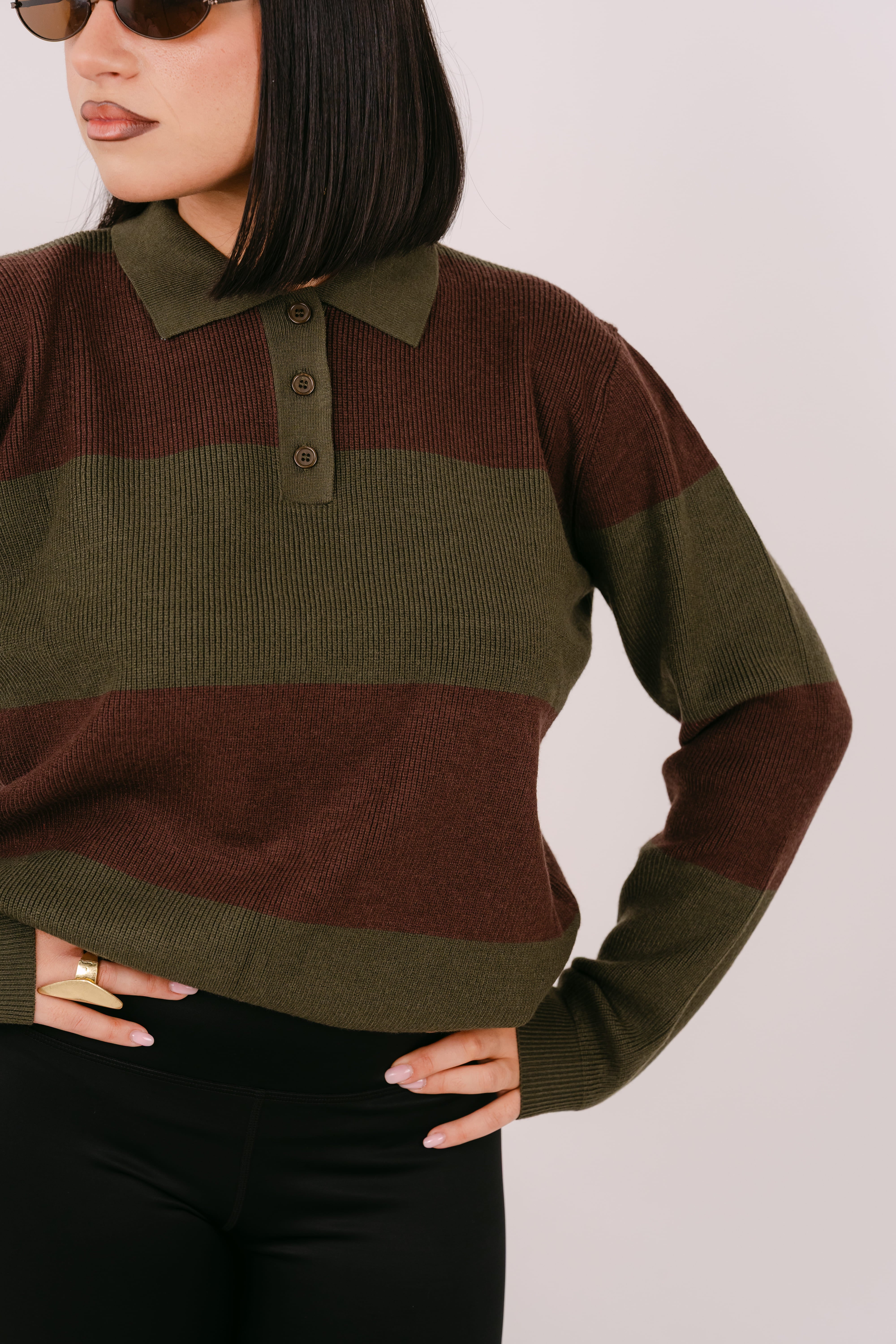 MAGLIONCINO POLO GRACE VERDE E MARRONE CON RIGA LARGA TAGLIA UNICA