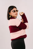 MAGLIONCINO POLO GRACE ROSA E BORDEAUX CON RIGA LARGA TAGLIA UNICA