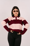 MAGLIONCINO POLO GRACE ROSA E BORDEAUX CON RIGA LARGA TAGLIA UNICA