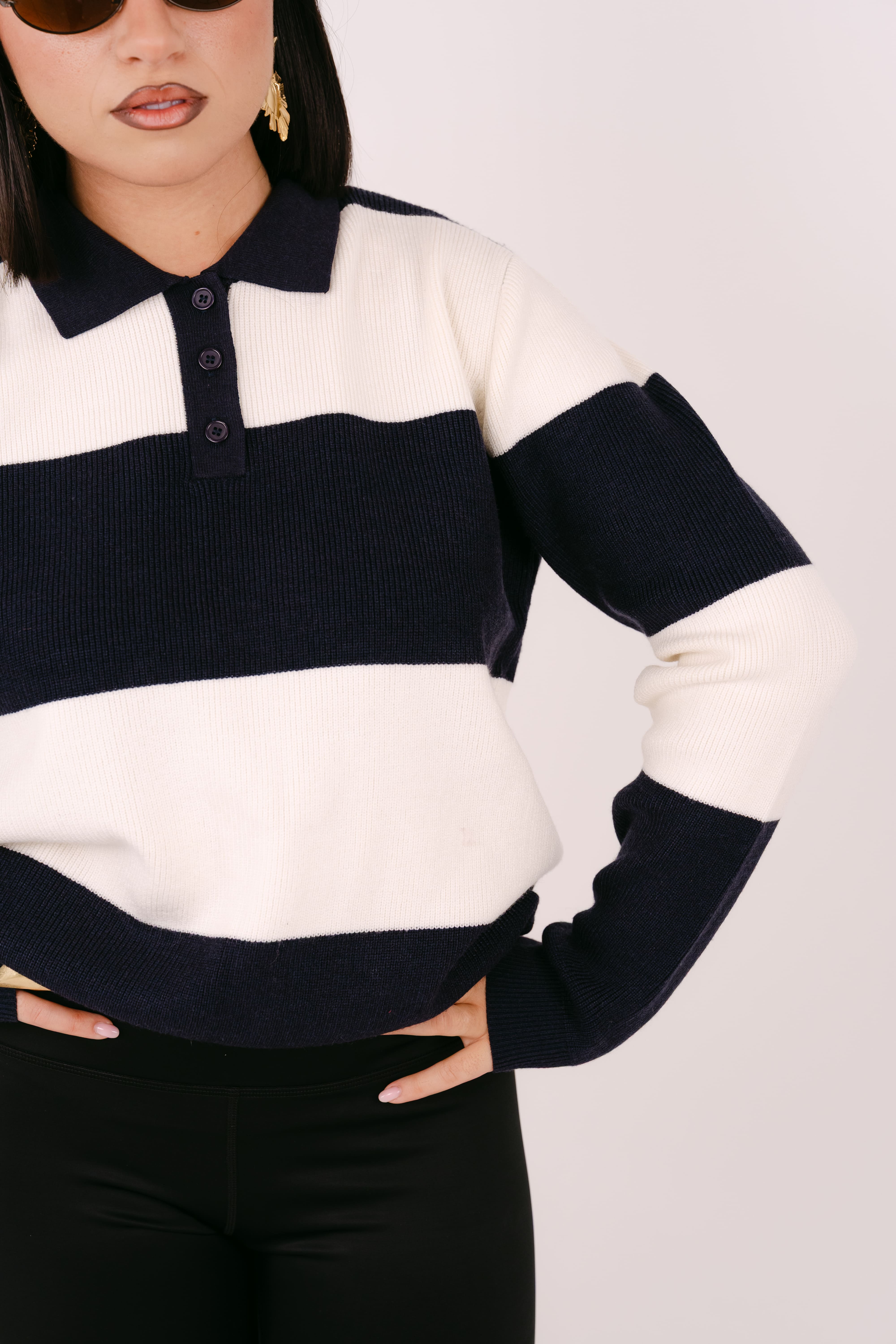 MAGLIONCINO POLO GRACE PANNA E BLU CON RIGA LARGA TAGLIA UNICA