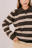 MAGLIONE HAZEL A RIGHE MARRONE E BEIGE CON COLLETTO POLO TAGLIA UNICA
