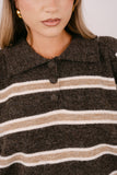 MAGLIONE HAZEL A RIGHE MARRONE E BEIGE CON COLLETTO POLO TAGLIA UNICA