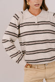MAGLIONE HAZEL A RIGHE BEIGE E TORTORA CON COLLETTO POLO TAGLIA UNICA