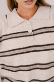 MAGLIONE HAZEL A RIGHE BEIGE E TORTORA CON COLLETTO POLO TAGLIA UNICA