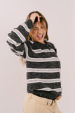 MAGLIONE HAZEL A RIGHE GRIGIO E PANNA CON COLLETTO POLO TAGLIA UNICA
