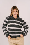 MAGLIONE HAZEL A RIGHE GRIGIO E PANNA CON COLLETTO POLO TAGLIA UNICA