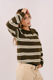 MAGLIONE HAZEL A RIGHE VERDE MILITARE E VERDE CON COLLETTO POLO TAGLIA UNICA