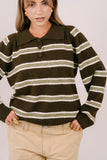 MAGLIONE HAZEL A RIGHE VERDE MILITARE E VERDE CON COLLETTO POLO TAGLIA UNICA