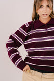 MAGLIONE HAZEL A RIGHE BORDEAUX E VIOLA CON COLLETTO POLO TAGLIA UNICA