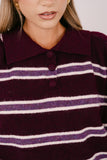 MAGLIONE HAZEL A RIGHE BORDEAUX E VIOLA CON COLLETTO POLO TAGLIA UNICA
