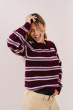 MAGLIONE HAZEL A RIGHE BORDEAUX E VIOLA CON COLLETTO POLO TAGLIA UNICA