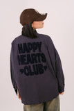 CAMICIA "HAPPY HEARTS CLUB" OVER BLU A RIGHE CON SCRITTA SUL RETRO