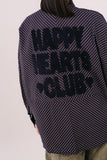 CAMICIA "HAPPY HEARTS CLUB" OVER BLU A RIGHE CON SCRITTA SUL RETRO
