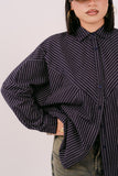 CAMICIA "HAPPY HEARTS CLUB" OVER BLU A RIGHE CON SCRITTA SUL RETRO