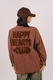 CAMICIA "HAPPY HEARTS CLUB" OVER MARRONE A RIGHE CON SCRITTA SUL RETRO