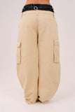 PANTALONI CARGO LARA BEIGE CON DOPPIA VITA IN DENIM