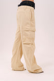 PANTALONI CARGO LARA BEIGE CON DOPPIA VITA IN DENIM