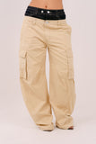 PANTALONI CARGO LARA BEIGE CON DOPPIA VITA IN DENIM