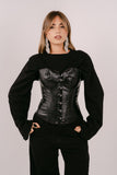 BUSTINO KIM CORSET NERO IN ECOPELLE EFFETTO COCCODRILLO