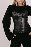 BUSTINO KIM CORSET NERO IN ECOPELLE EFFETTO COCCODRILLO