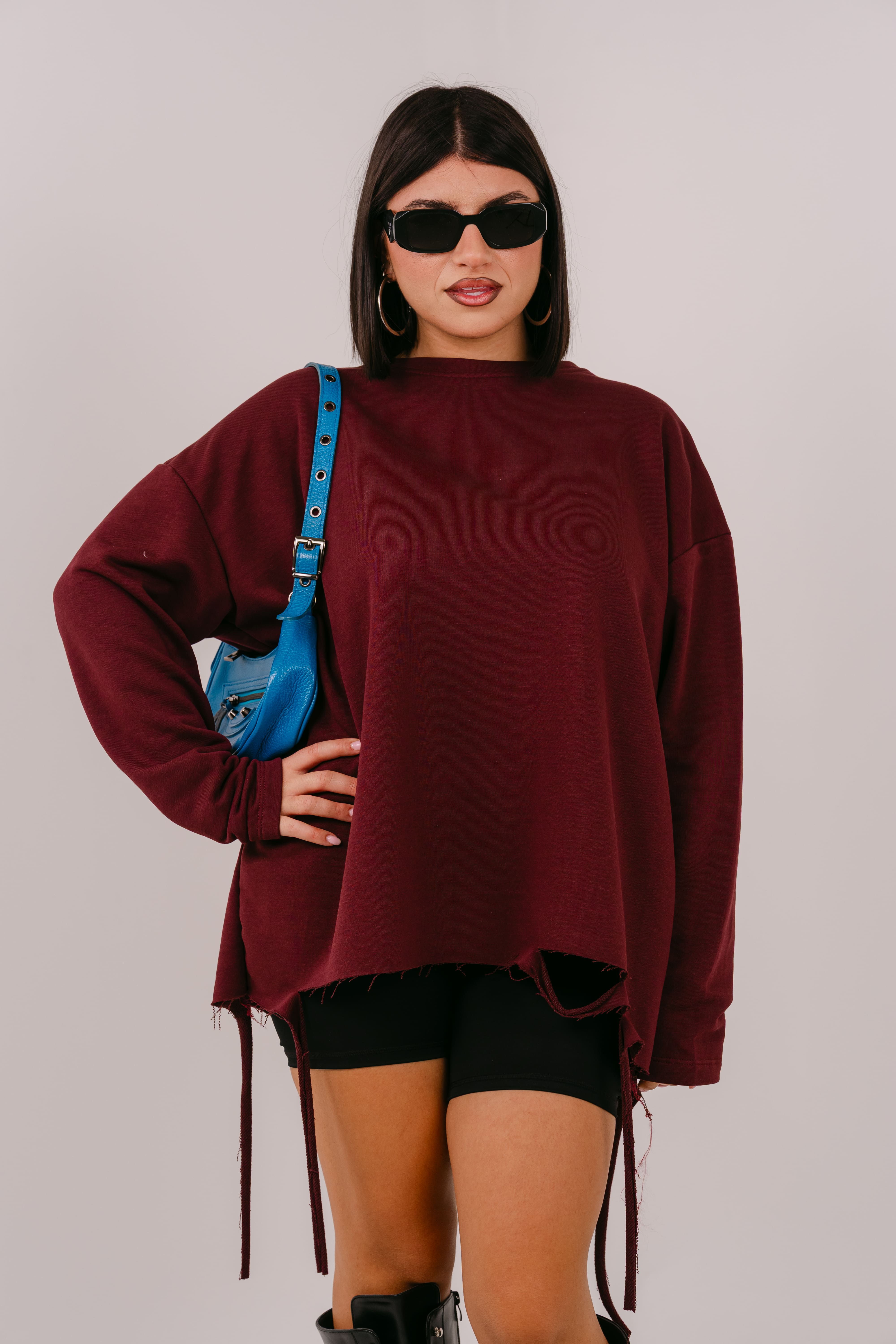 FELPA LUNGA KAREN BORDEAUX CON STRAPPI JUSTWEST TAGLIA UNICA