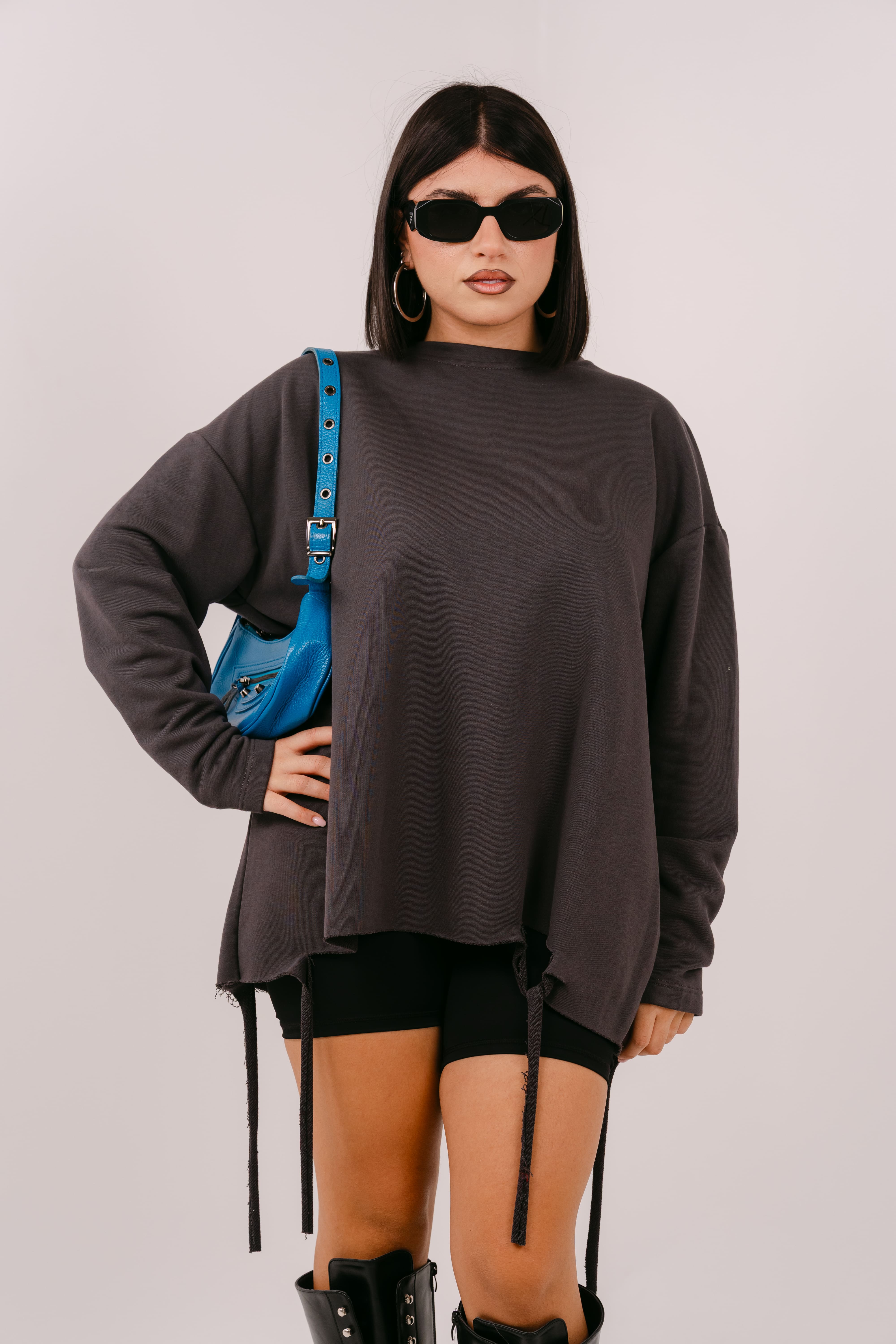 FELPA LUNGA KAREN GRIGIA CON STRAPPI JUSTWEST