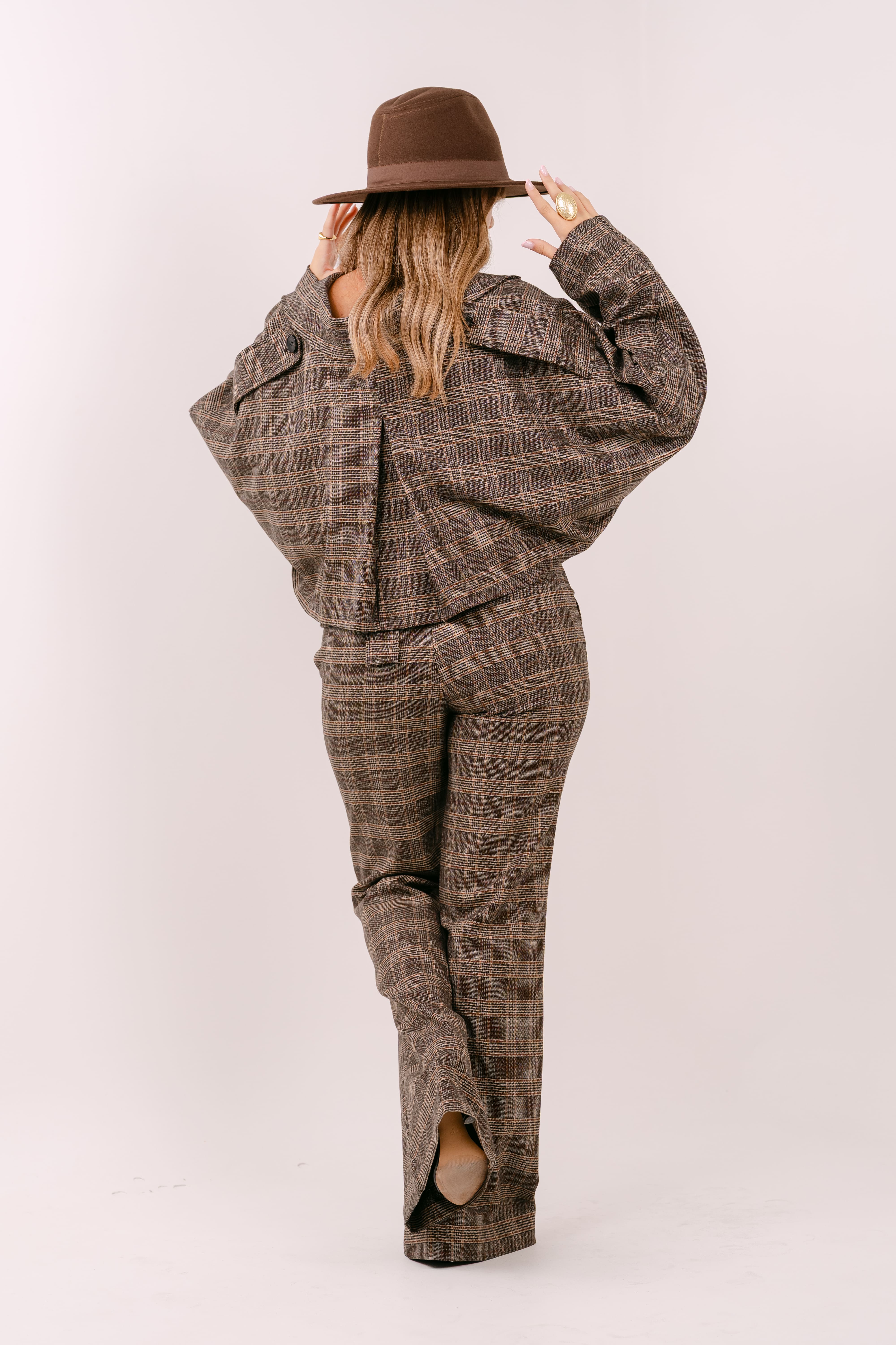 TAILLEUR FLORA MARRONE A QUADRI LUMINA