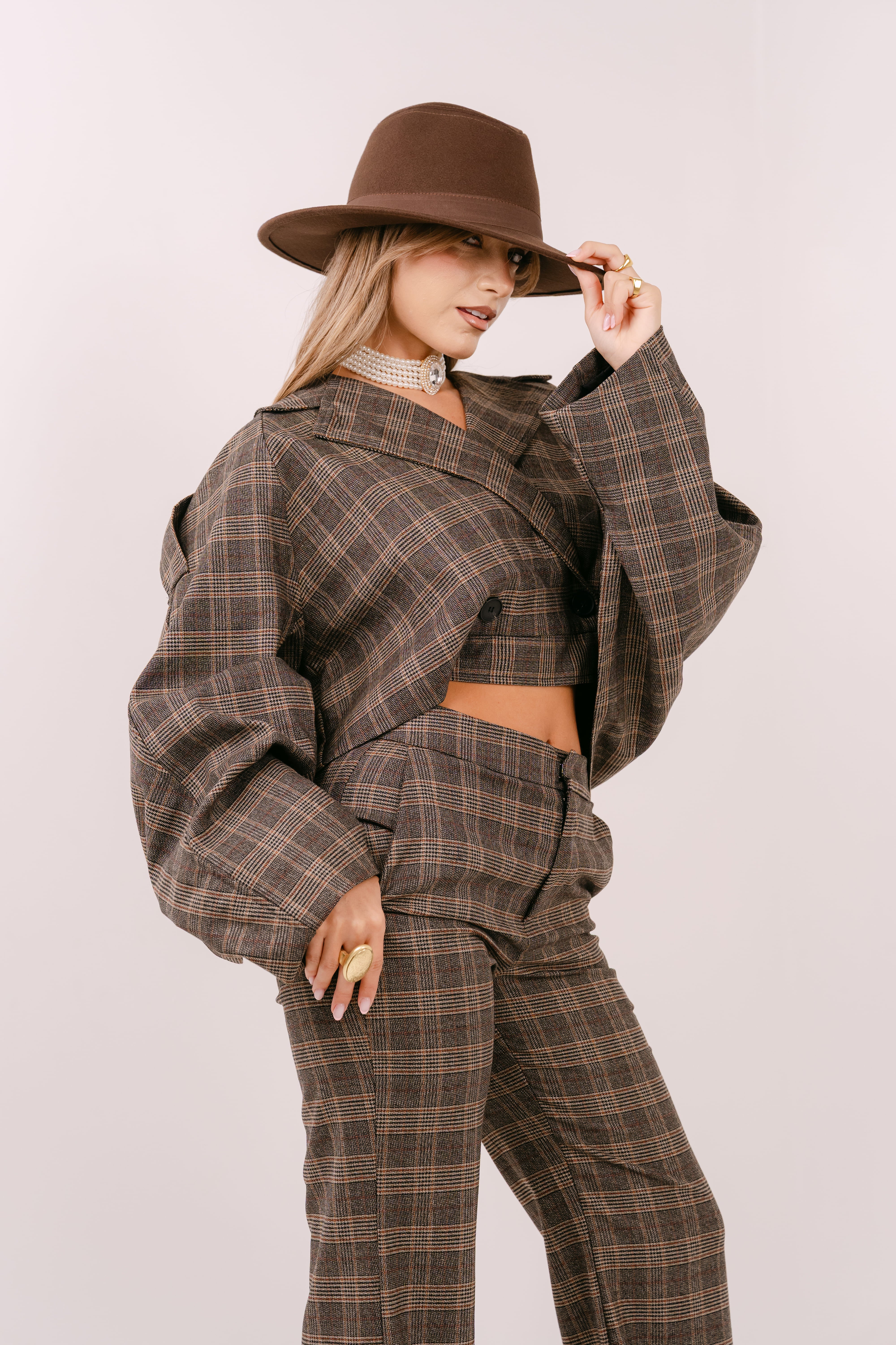 TAILLEUR FLORA MARRONE A QUADRI LUMINA