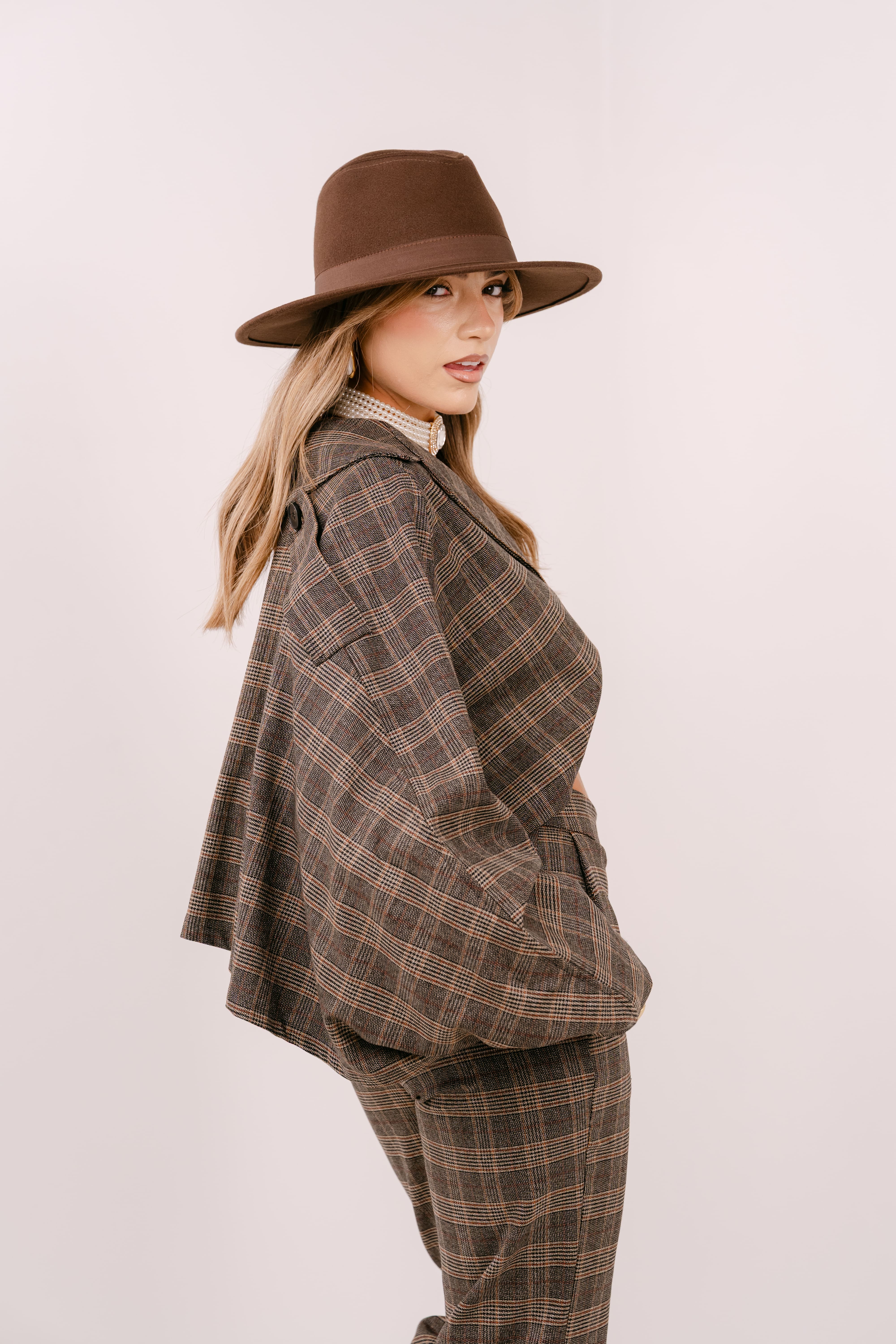 TAILLEUR FLORA MARRONE A QUADRI LUMINA