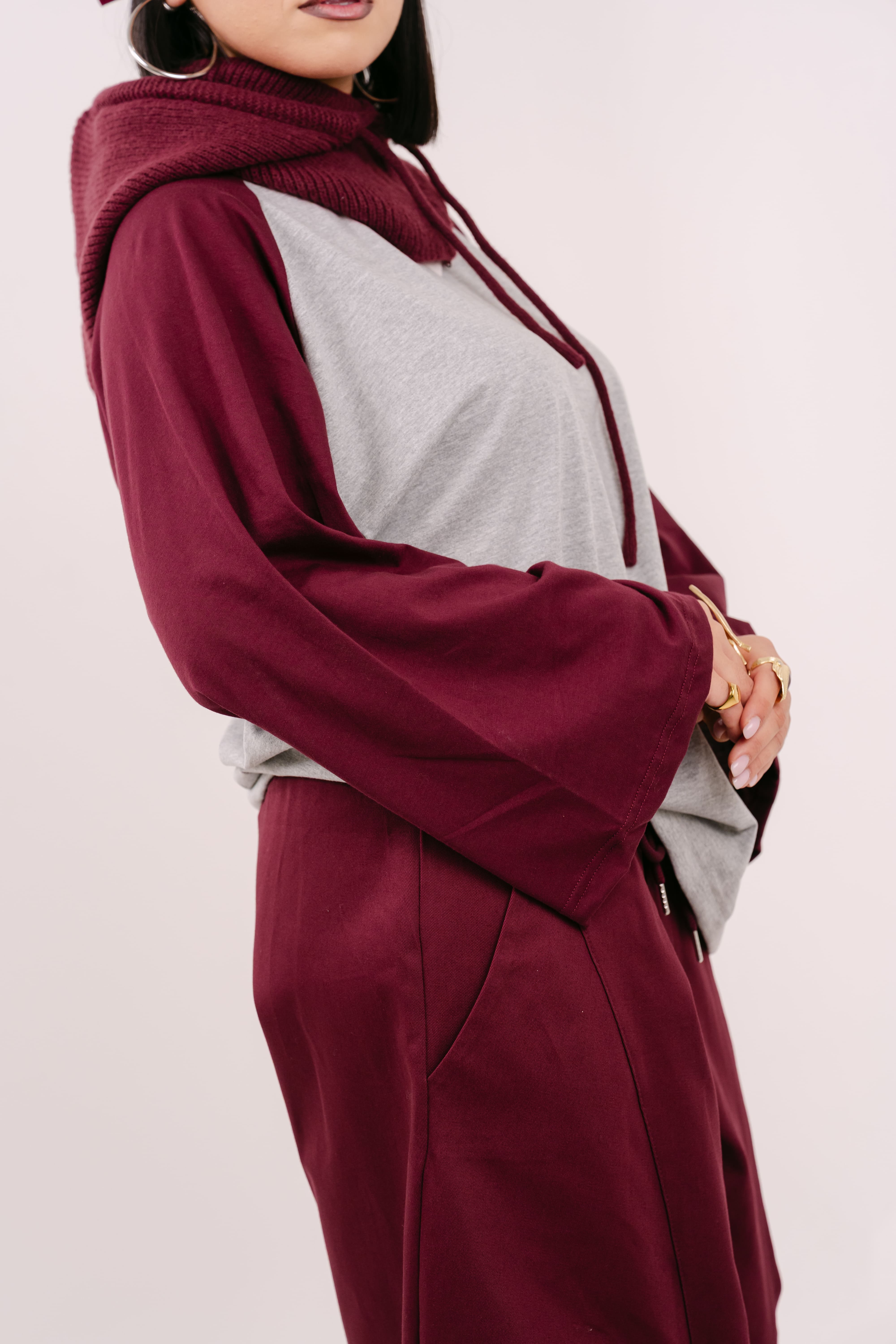 MAGLIA BICOLOR GRIGIO E BORDEAUX  TAGLIA UNICA