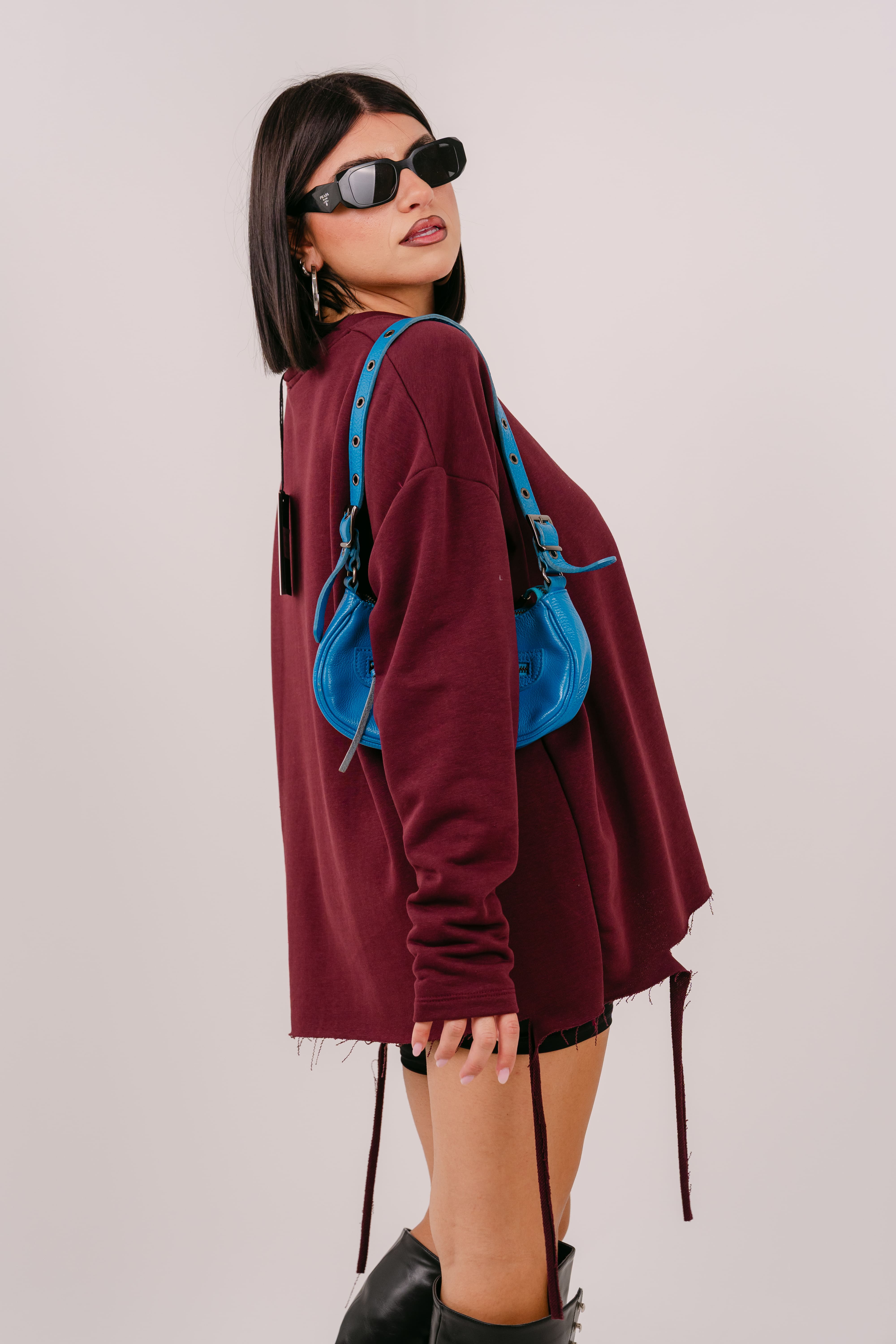 FELPA LUNGA KAREN BORDEAUX CON STRAPPI JUSTWEST TAGLIA UNICA