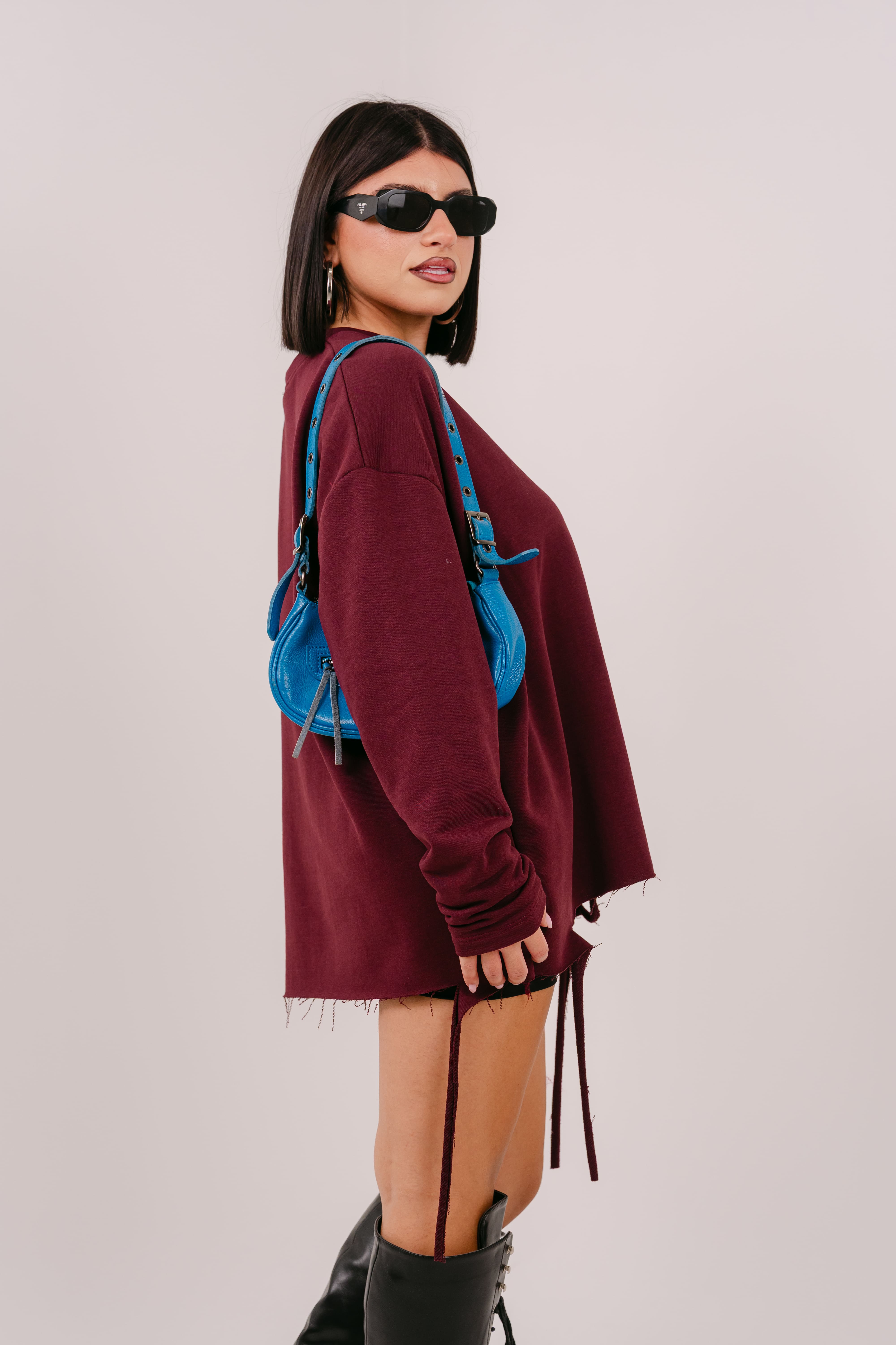 FELPA LUNGA KAREN BORDEAUX CON STRAPPI JUSTWEST TAGLIA UNICA