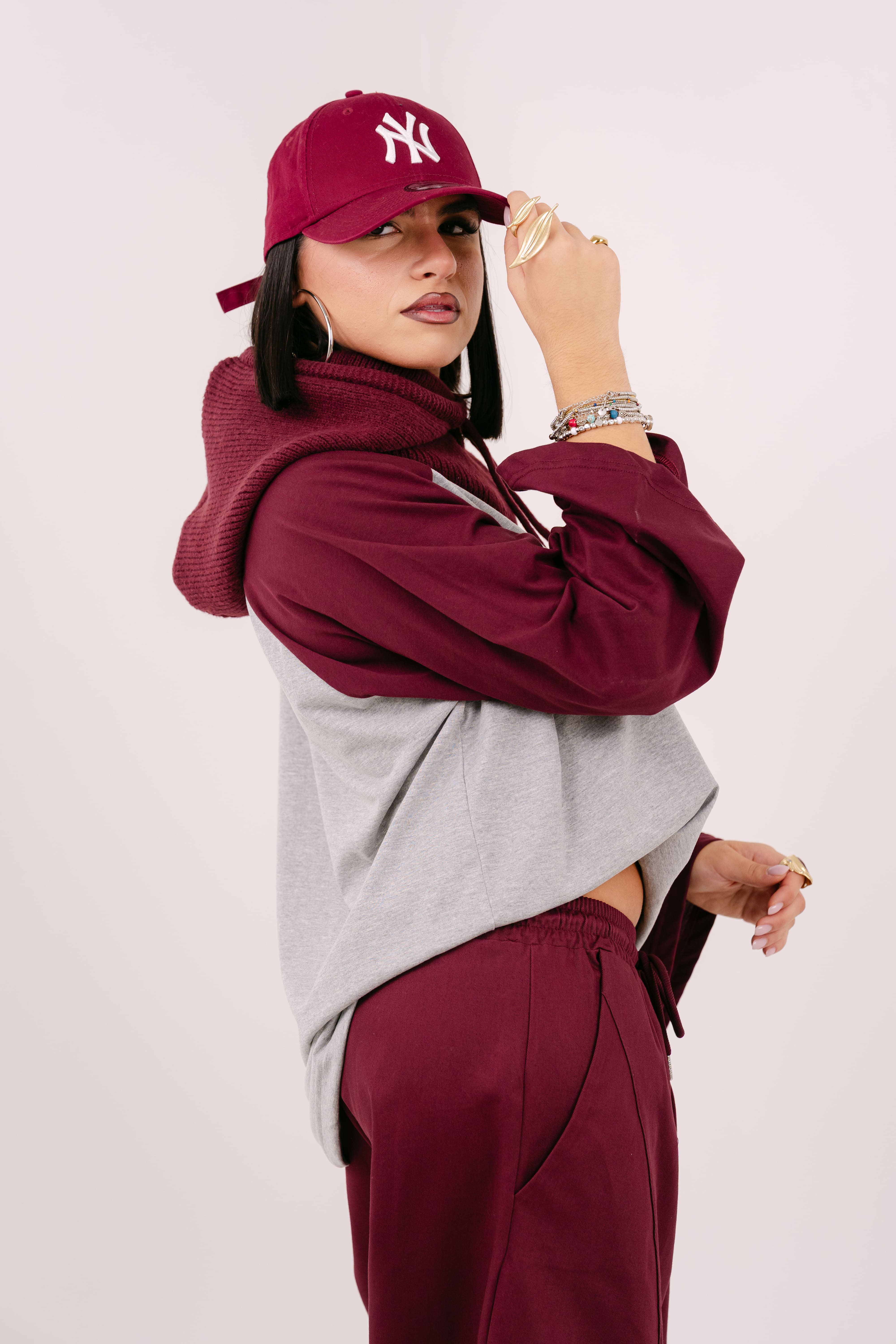 MAGLIA BICOLOR GRIGIO E BORDEAUX  TAGLIA UNICA