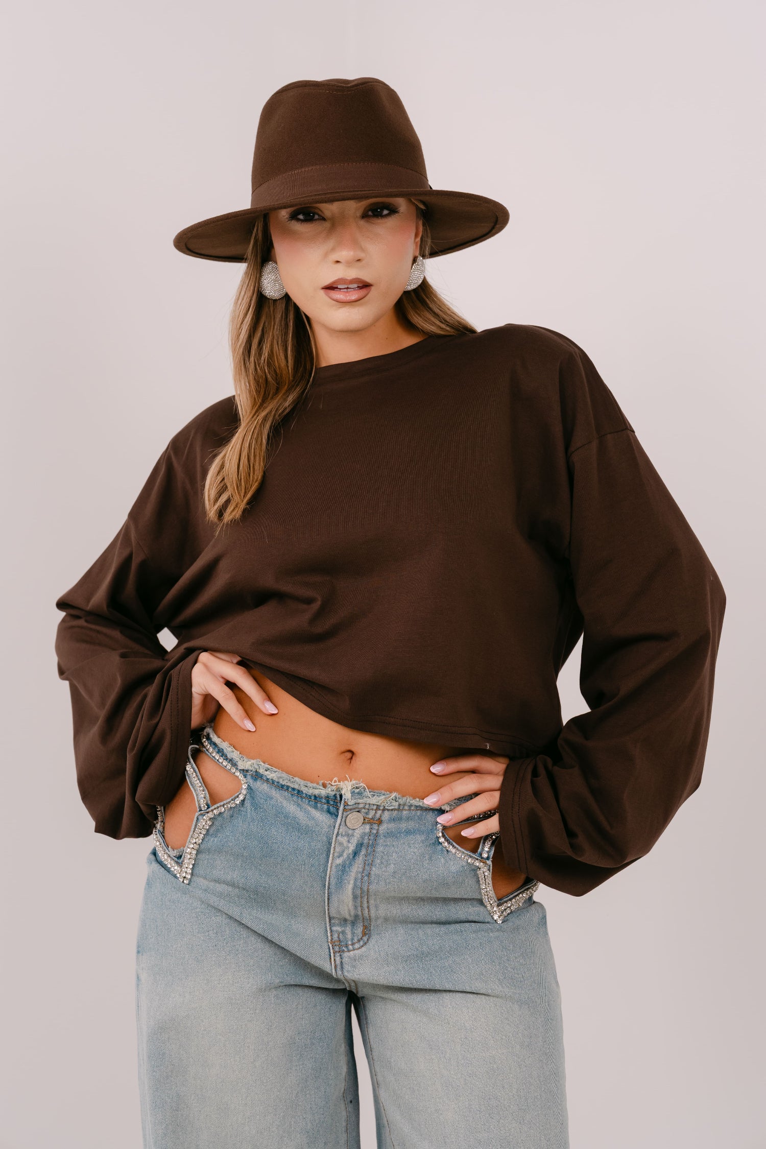 MAGLIA CHER CROPPED MARRONE OVER TAGLIA UNICA