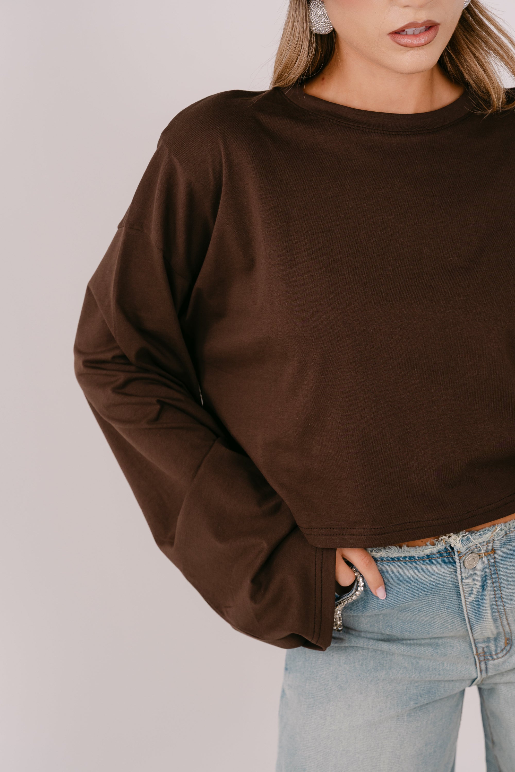 MAGLIA CHER CROPPED MARRONE OVER TAGLIA UNICA